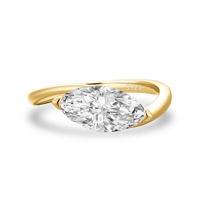 Moissanite 2.0Ct Yellow Gold East-West Marquise Cut Curve Band Engagement Ring