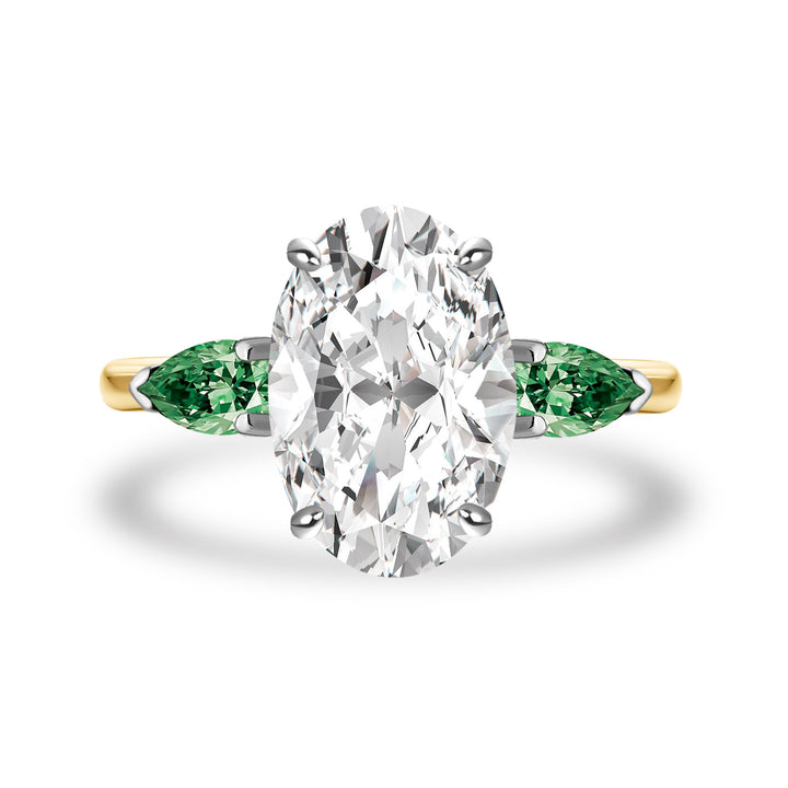 Moissanite 4.0Ct Oval Cut Green Pear Cut Side Stone Engagement Ring