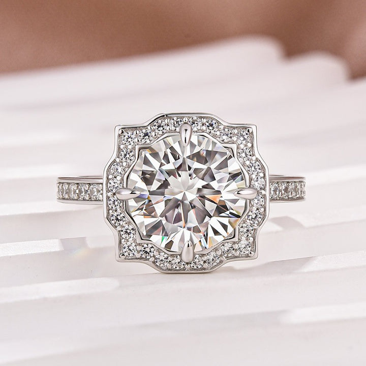 Rodiffy Moissanite 3.0Ct Halo Round White Gold Engagement Ring