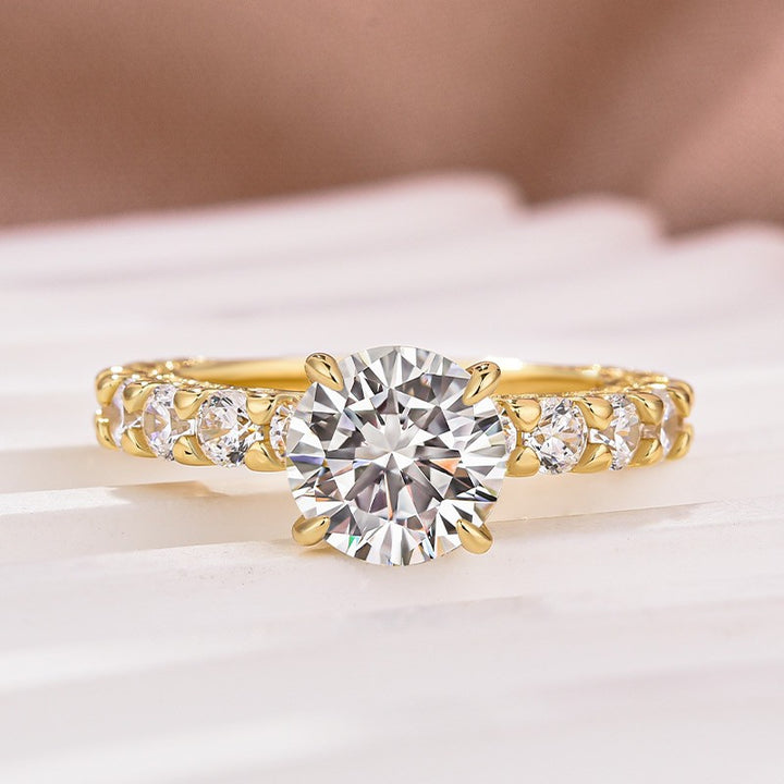 Moissanite 2.0 Ct Round Cut Down Pavé Engagement Ring