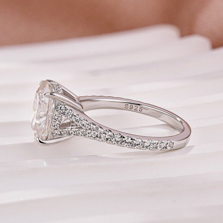 Moissanite 3.0Ct Cushion Cut Split Shank White Gold Engagement Ring