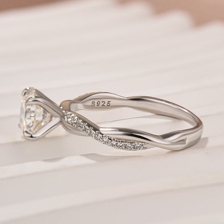 Rodiffy Moissanite 1.0Ct/1.2Ct/2.0 Ct Round Cut Twist White Gold Pave Promise Bridal Ring