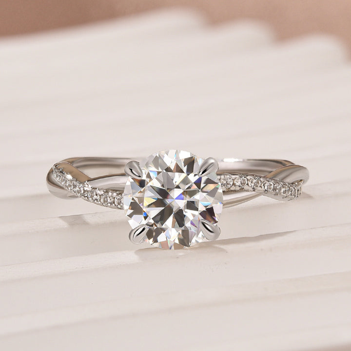 Rodiffy Moissanite 1.0Ct/1.2Ct/2.0 Ct Round Cut Twist White Gold Pave Promise Bridal Ring