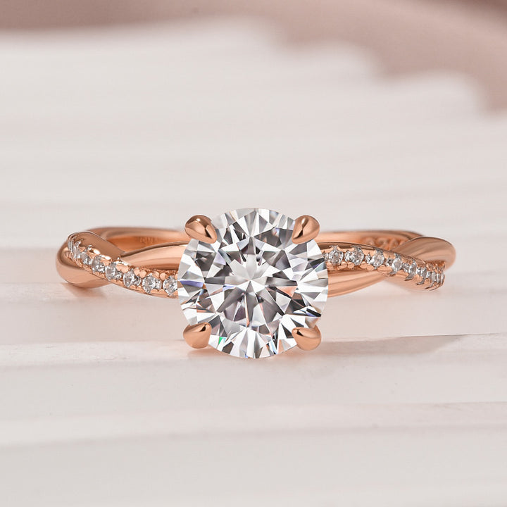 Rodiffy Moissanite 1.2Ct/2.0 Ct Twist Rose Gold Pave Promise Bridal Ring