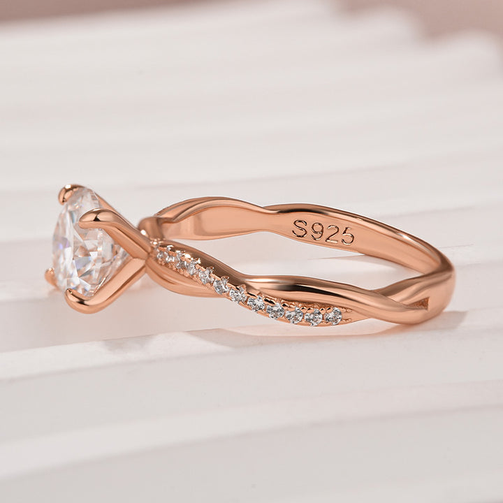 Rodiffy Moissanite 1.2Ct/2.0 Ct Twist Rose Gold Pave Promise Bridal Ring