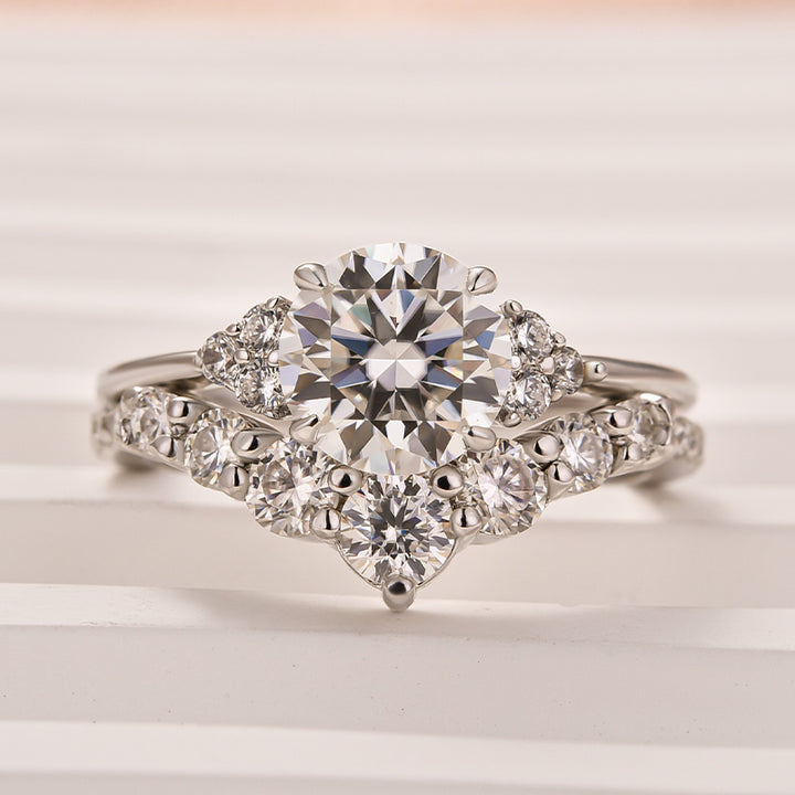 Rodiffy Moissanite 1.2 Ct Round Cut/ 4.0Ct Heart Cut White Gold Wedding Ring Set