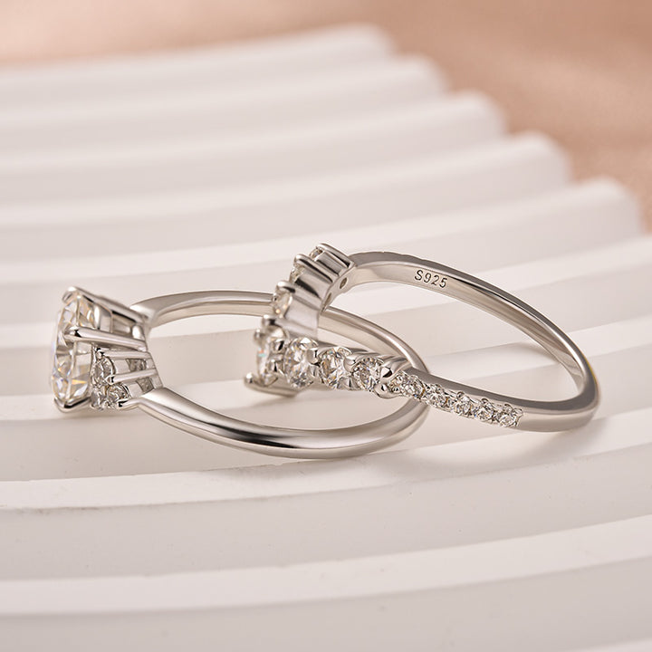 Rodiffy Moissanite 1.2 Ct Round Cut/ 4.0Ct Heart Cut White Gold Wedding Ring Set