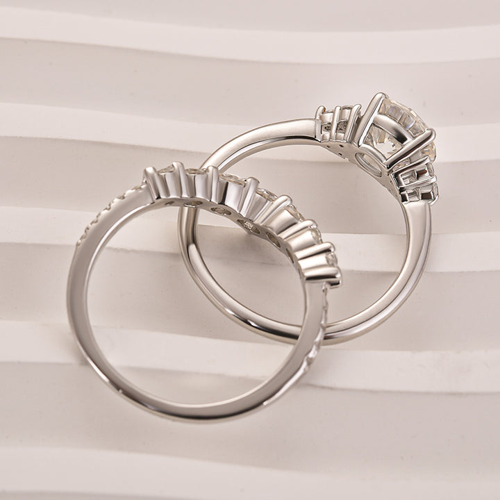 Rodiffy Moissanite 1.2 Ct Round Cut/ 4.0Ct Heart Cut White Gold Wedding Ring Set