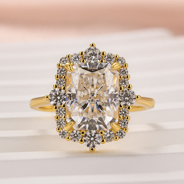 Rodiffy Moissanite 3.0Ct Yellow Gold Halo Radiant Cut Engagement Ring