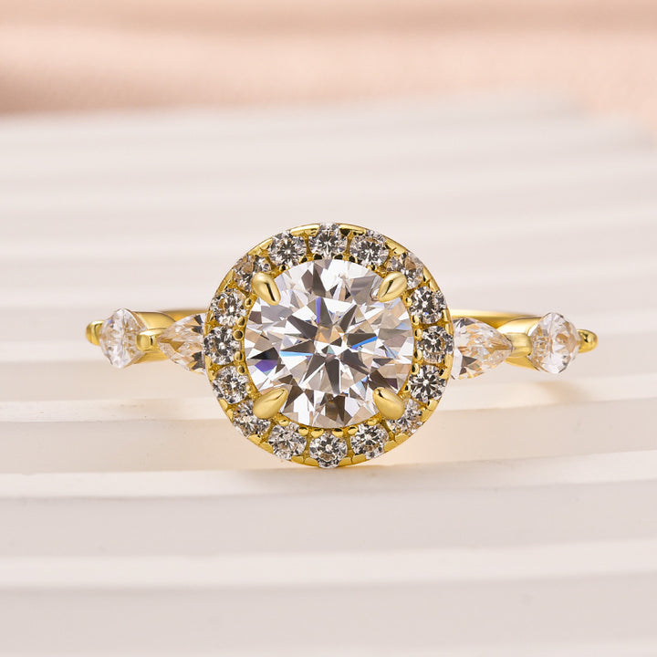 Rodiffy Moissanite 1.0 Ct Halo Round Cut Yellow Gold Promise Ring