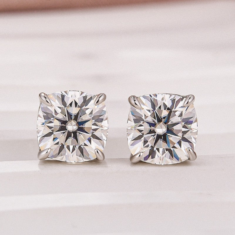 Moissanite 2.0Ct Cushion Cut White Gold Stub Earrings