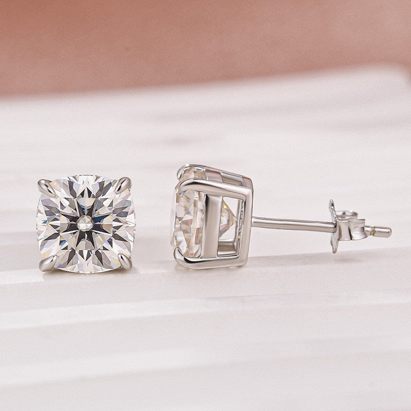 Moissanite 2.0Ct Cushion Cut White Gold Stub Earrings