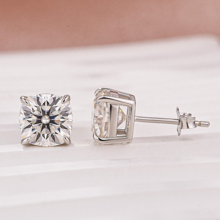 Moissanite 2.0Ct*2 Cushion Cut White Gold Stub Earrings