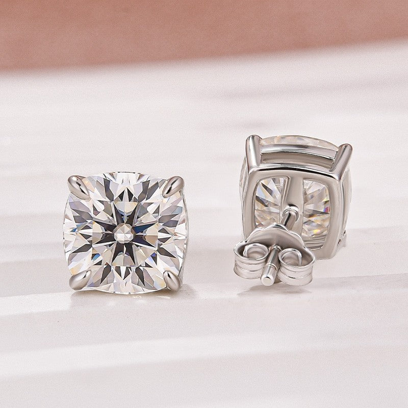 Moissanite 2.0Ct Cushion Cut White Gold Stub Earrings