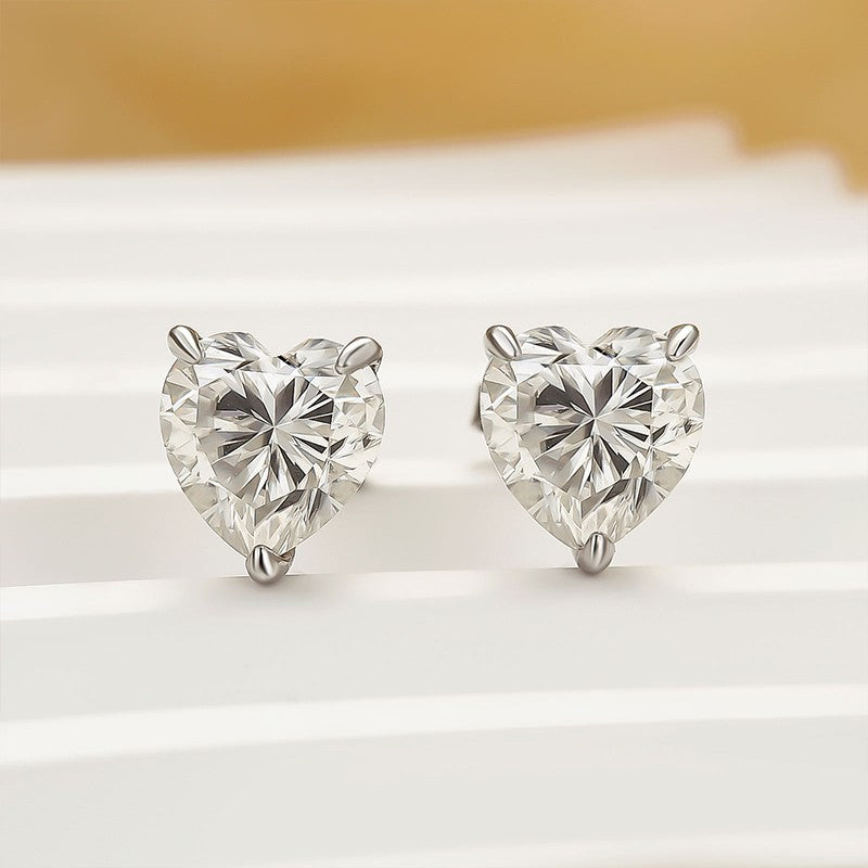 Moissanite 1.2Ct Heart Cut White Gold Stud Earrings In Sterling Silver