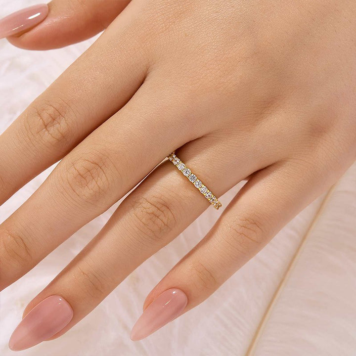 Moissanite 0.6Ct Classic Round Cut Half Yellow Gold Wedding Band In Sterling Silver