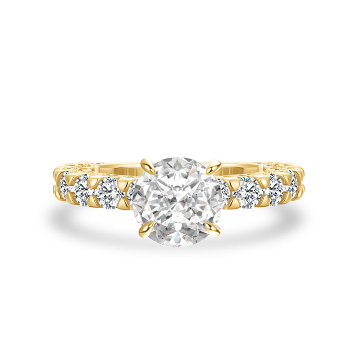 Moissanite 2.0 Ct Round Cut Down Pavé Engagement Ring