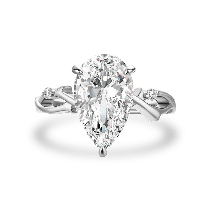 4.0Ct Pear Cut Twisted Willow Ring White Gold Moissanite Diamond Ring