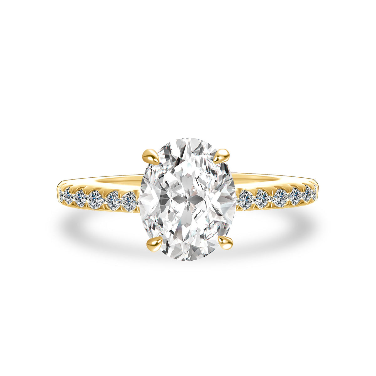 2 ct oval pavé moissanite promise ring in yellow gold