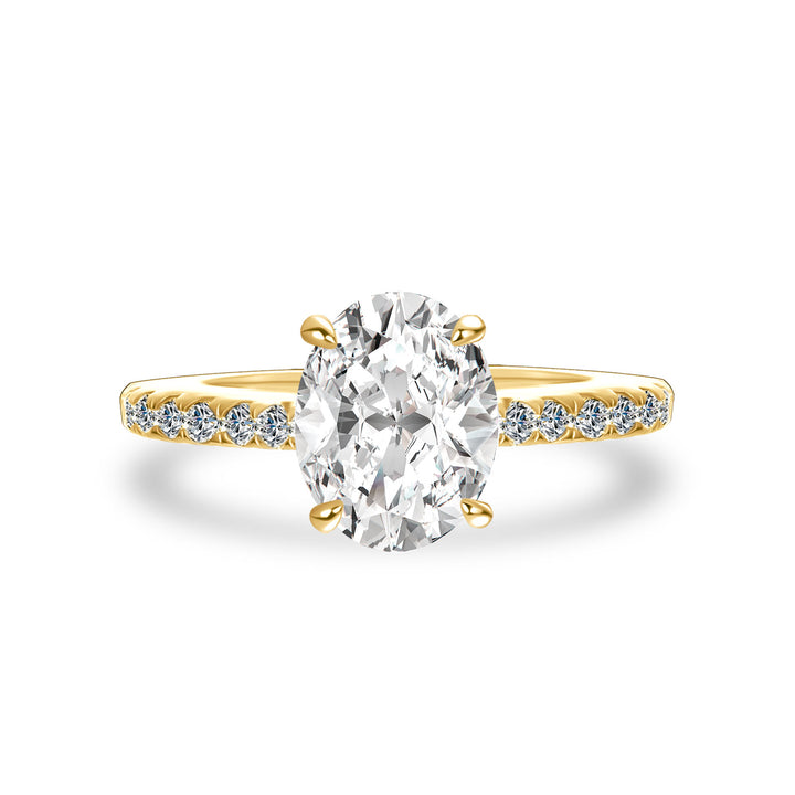 2 ct oval pavé moissanite promise ring in yellow gold