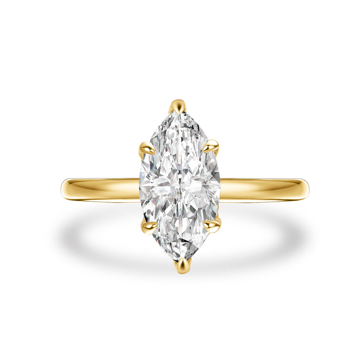 S925 Moissanite 1.0Ct~3.0Ct Marquise Cut Solitaire Yellow Gold Promise Ring For Women