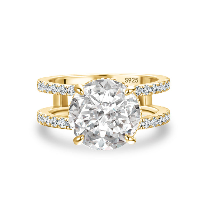 Moissanite Split Shank Design 4.0Ct Round Cut Yellow Gold Engagement Ring