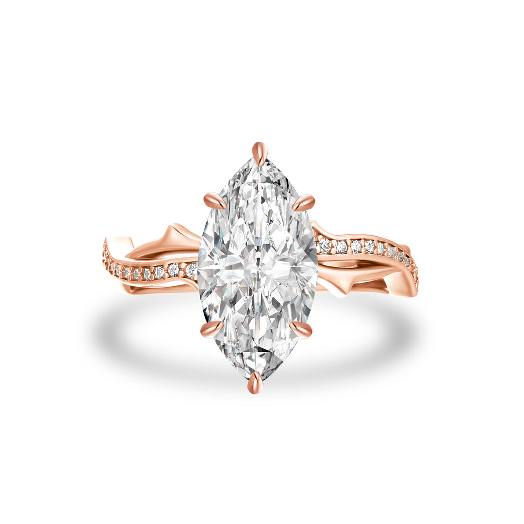 Moissanite 3.0Ct Marquise Cut Rose Gold Twist Engagement Ring In Sterling Silver