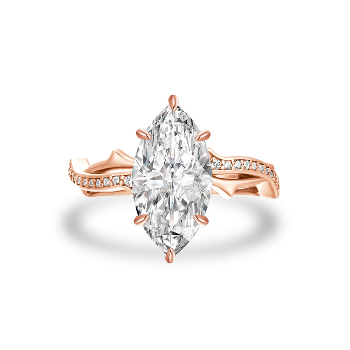Moissanite 3.0Ct Marquise Cut Rose Gold Twist Engagement Ring In Sterling Silver
