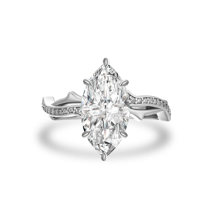 Moissanite 3.0Ct Marquise Cut White Gold Twist Engagement Ring In Sterling Silver