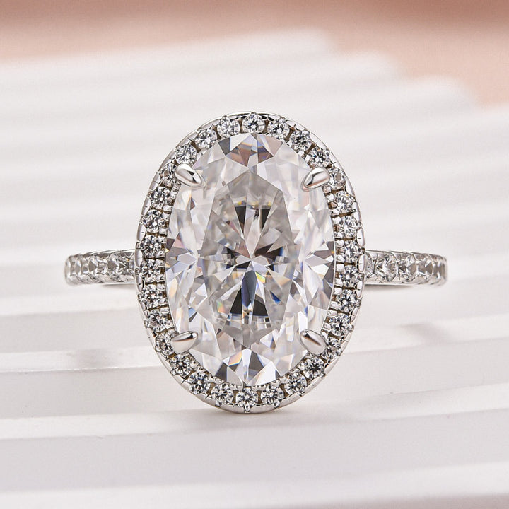 Rodiffy Moissanite 4.0 Ct Oval Cut Halo White Gold Engagement Ring