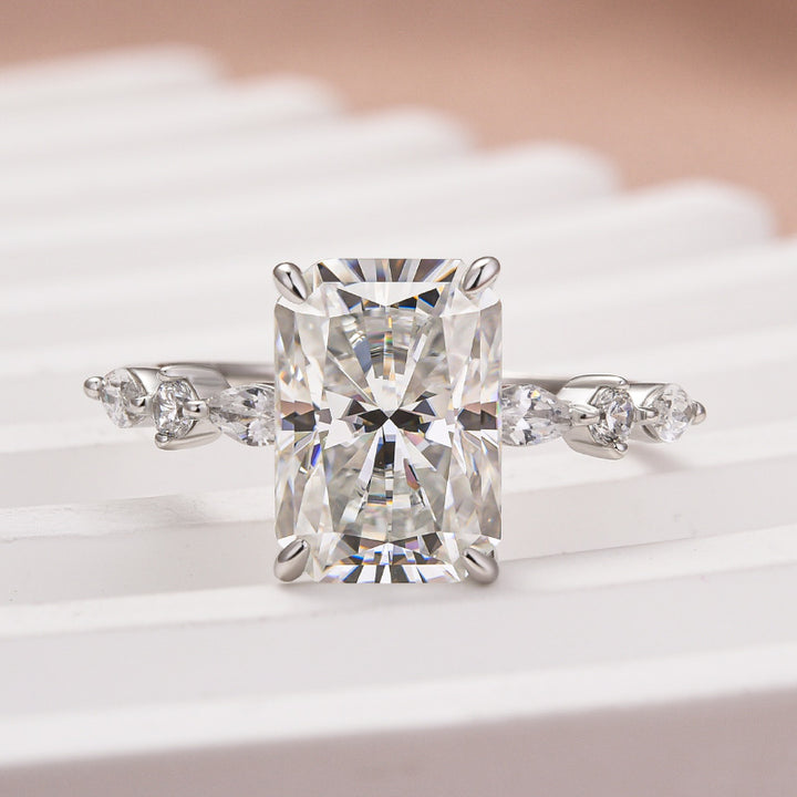 Rodiffy Moissanite 2.5Ct～3.5 Ct Radiant Cut White Gold Travel Ring For Women