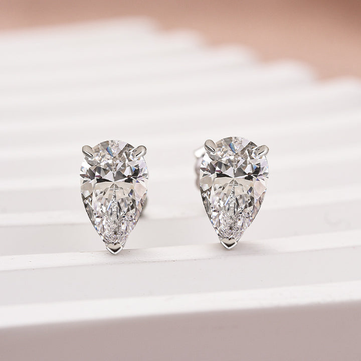 Rodiffy Moissanite 1.0 Ct*2 Diamond White Gold Pear Stud Earrings