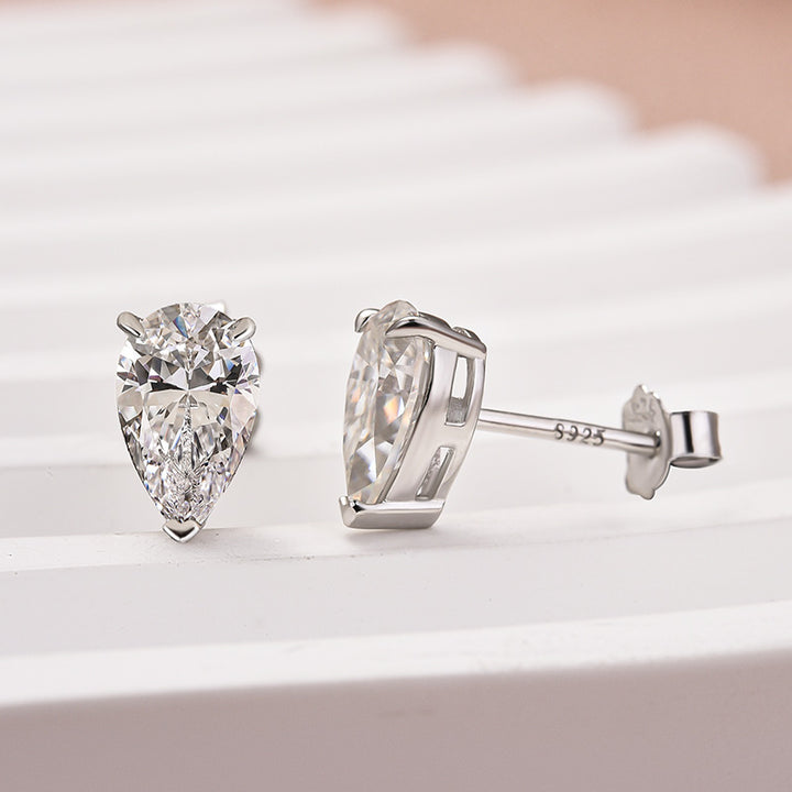 Rodiffy Moissanite 1.0 Ct*2 Diamond White Gold Pear Stud Earrings
