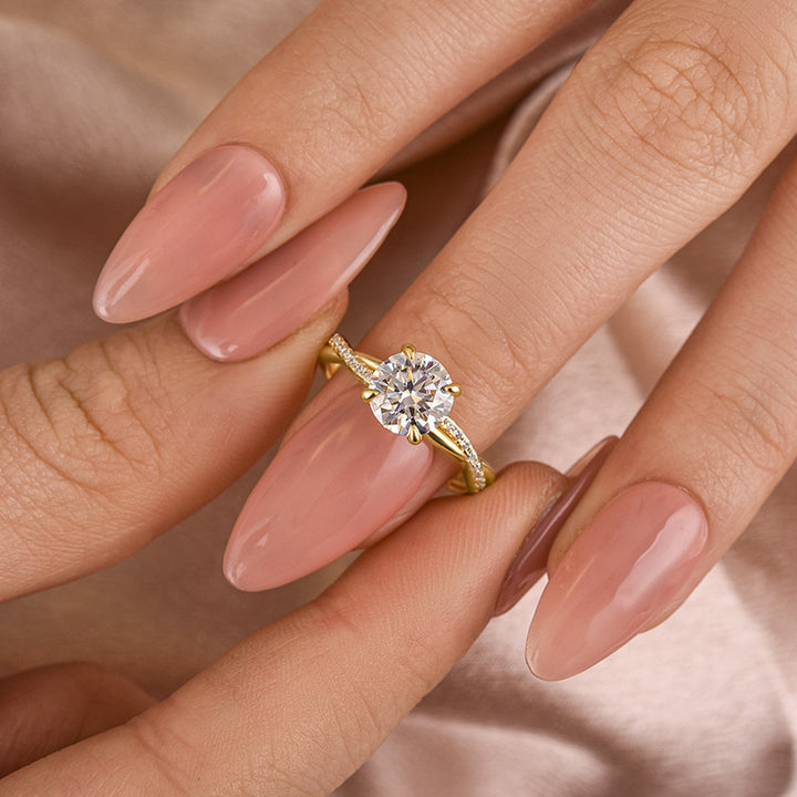 Rodiffy Moissanite 1.0Ct/1.2Ct/2.0 Ct Twist Yellow Gold Pave Promise Bridal Ring