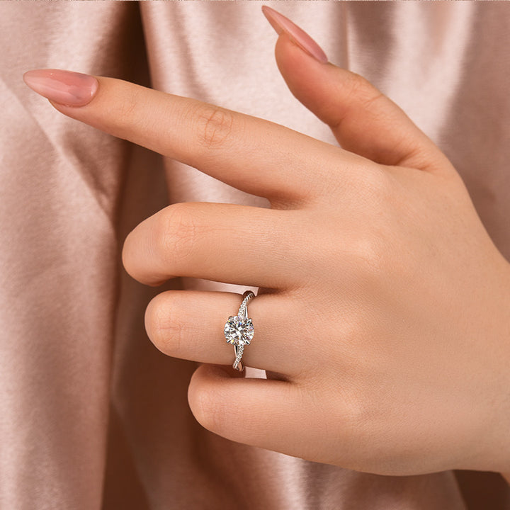 Rodiffy Moissanite 1.0Ct/1.2Ct/2.0 Ct Round Cut Twist White Gold Pave Promise Bridal Ring
