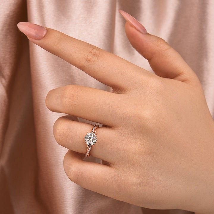 Rodiffy Moissanite 1.2Ct/2.0 Ct Twist Rose Gold Pave Promise Bridal Ring