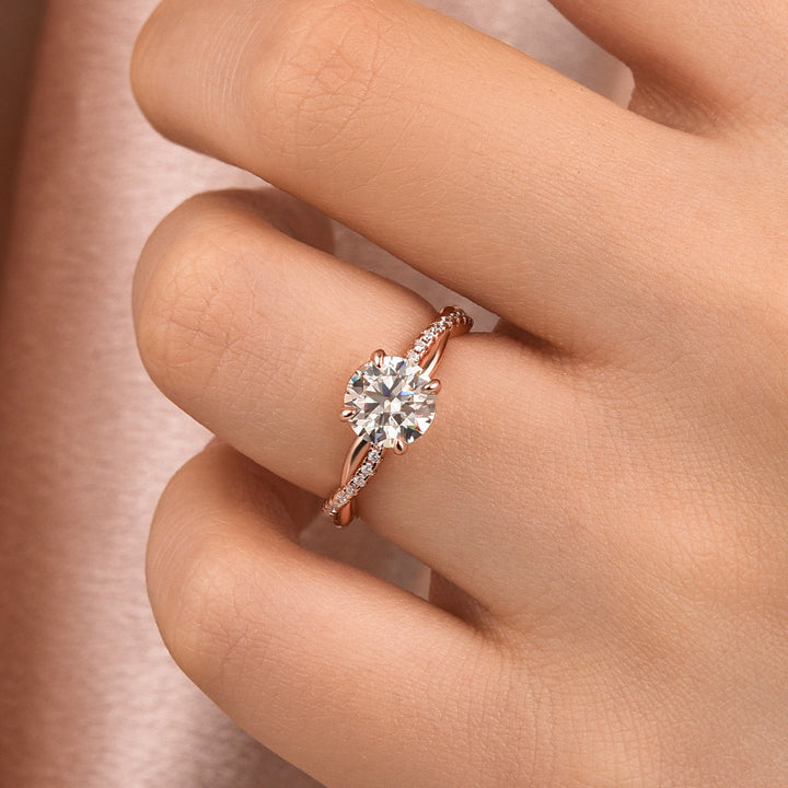 Rodiffy Moissanite 1.2Ct/2.0 Ct Twist Rose Gold Pave Promise Bridal Ring
