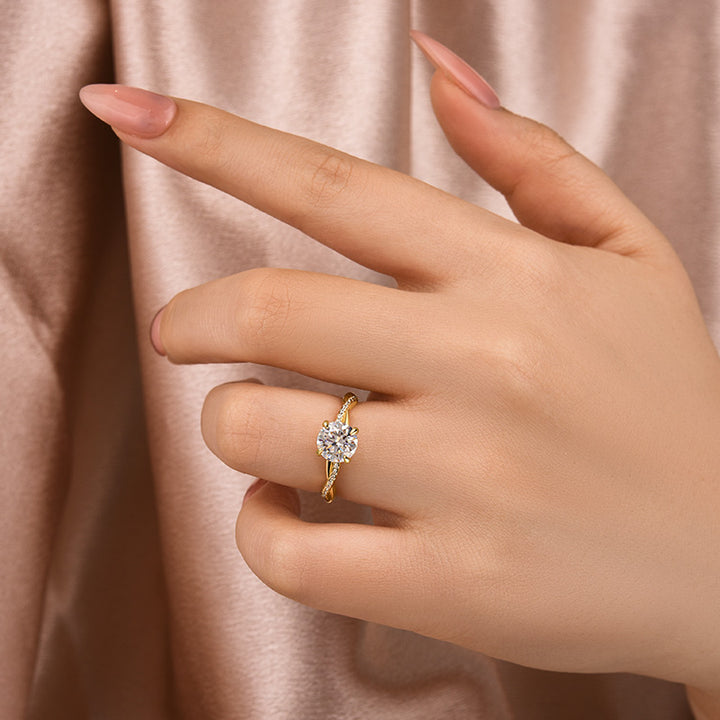 Rodiffy Moissanite 1.0Ct/1.2Ct/2.0 Ct Twist Yellow Gold Pave Promise Bridal Ring