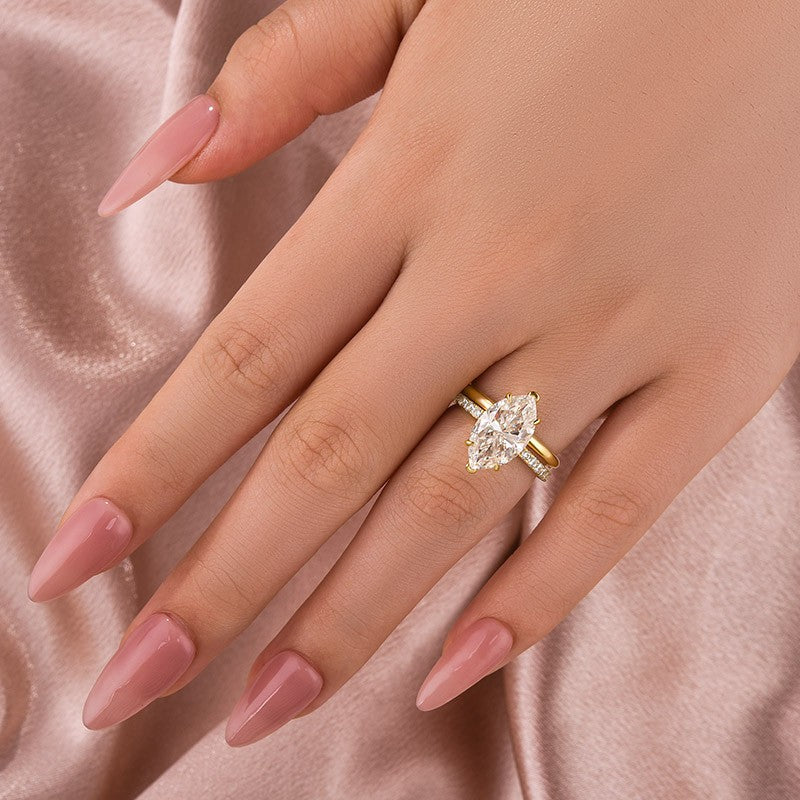 4.0 Ct Marquise Cut Yellow Gold Moissanite Diamond Wedding Ring Set