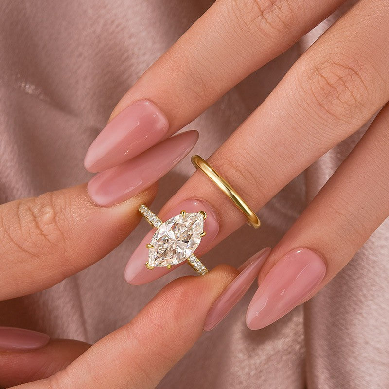 4.0 Ct Marquise Cut Yellow Gold Moissanite Diamond Wedding Ring Set