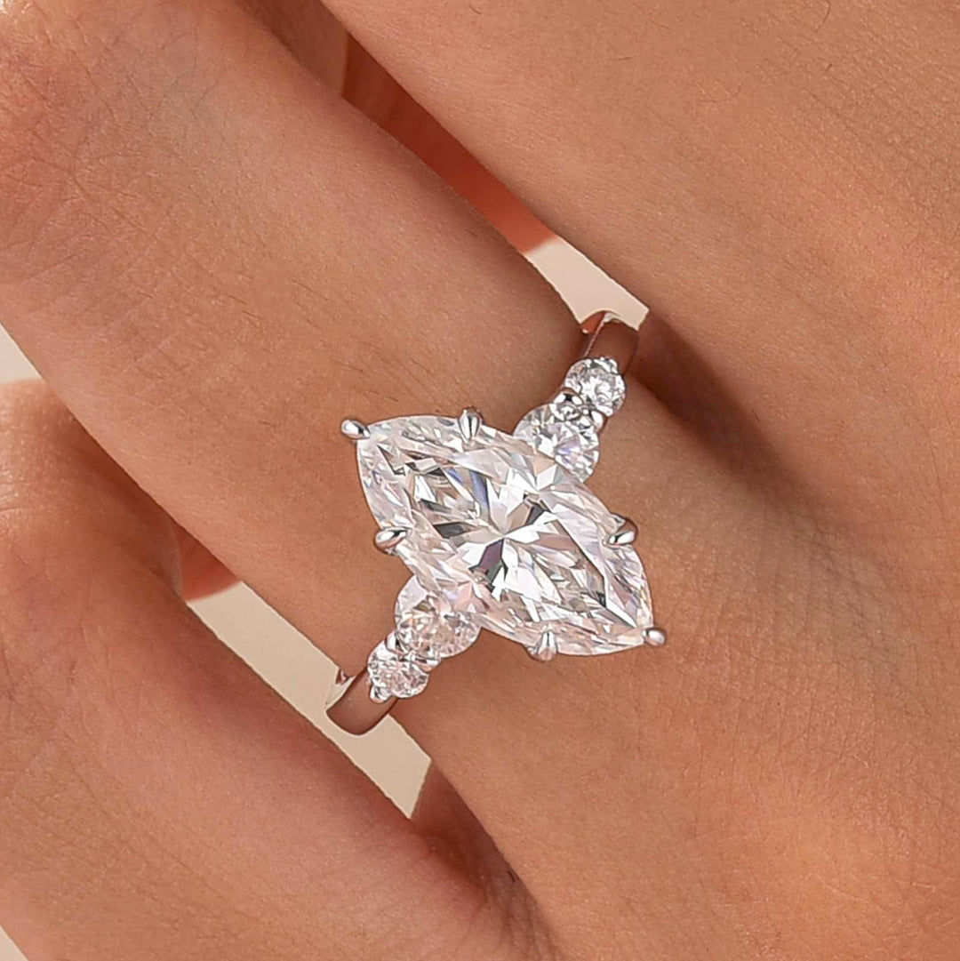 Moissanite 3.0CT Marquise Cut Classic Side Stone Travel Ring In Sterling Silver