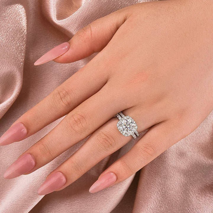 2.0Ct Halo Round Cut White Gold Moissanite Diamond Wedding Ring