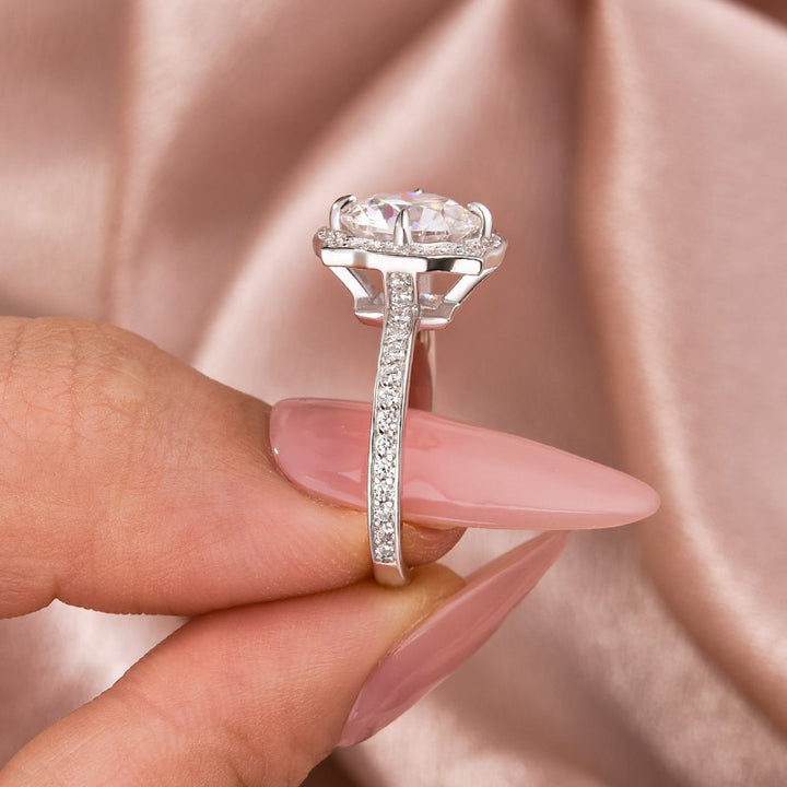 Rodiffy Moissanite 3.0Ct Halo Round White Gold Engagement Ring