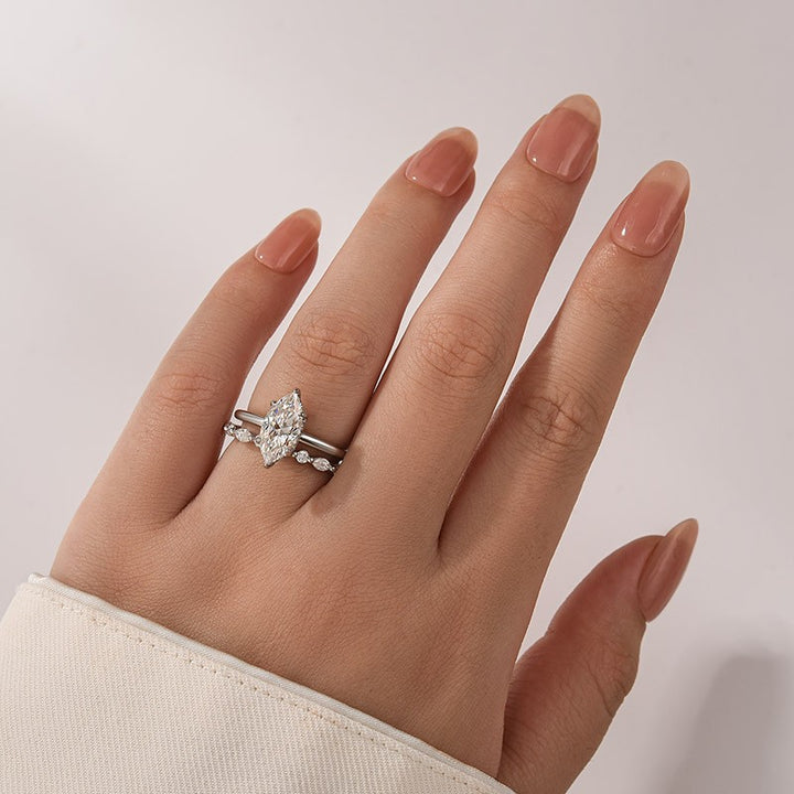 Moissanite 2.0 Ct Marquise Cut Solitaire White Gold Engagement Ring with Round &amp; Marquise Accents Bands