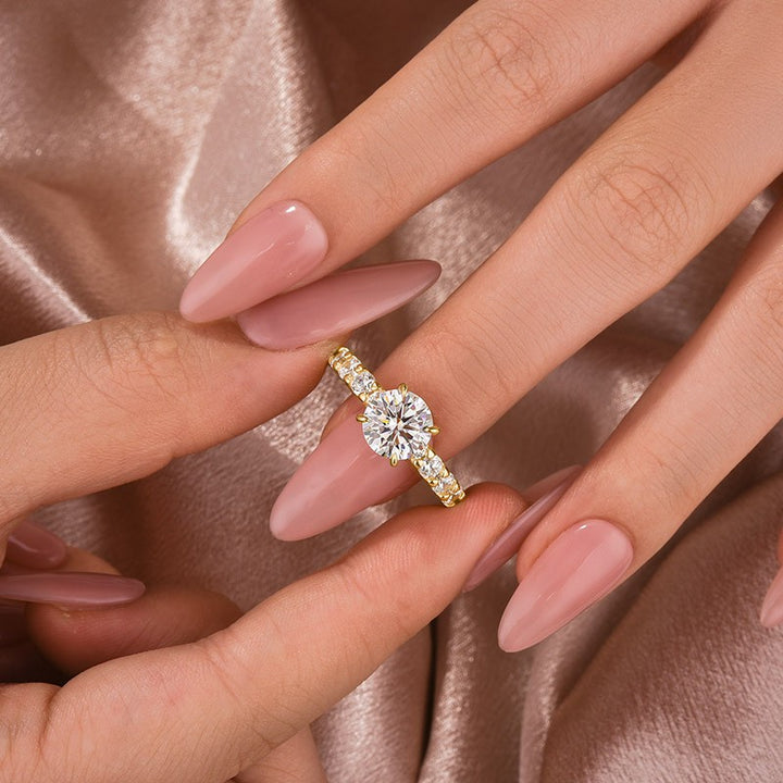 Moissanite 2.0 Ct Round Cut Down Pavé Engagement Ring