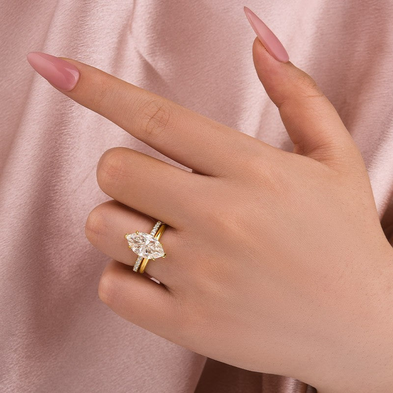 4.0 Ct Marquise Cut Yellow Gold Moissanite Diamond Wedding Ring Set