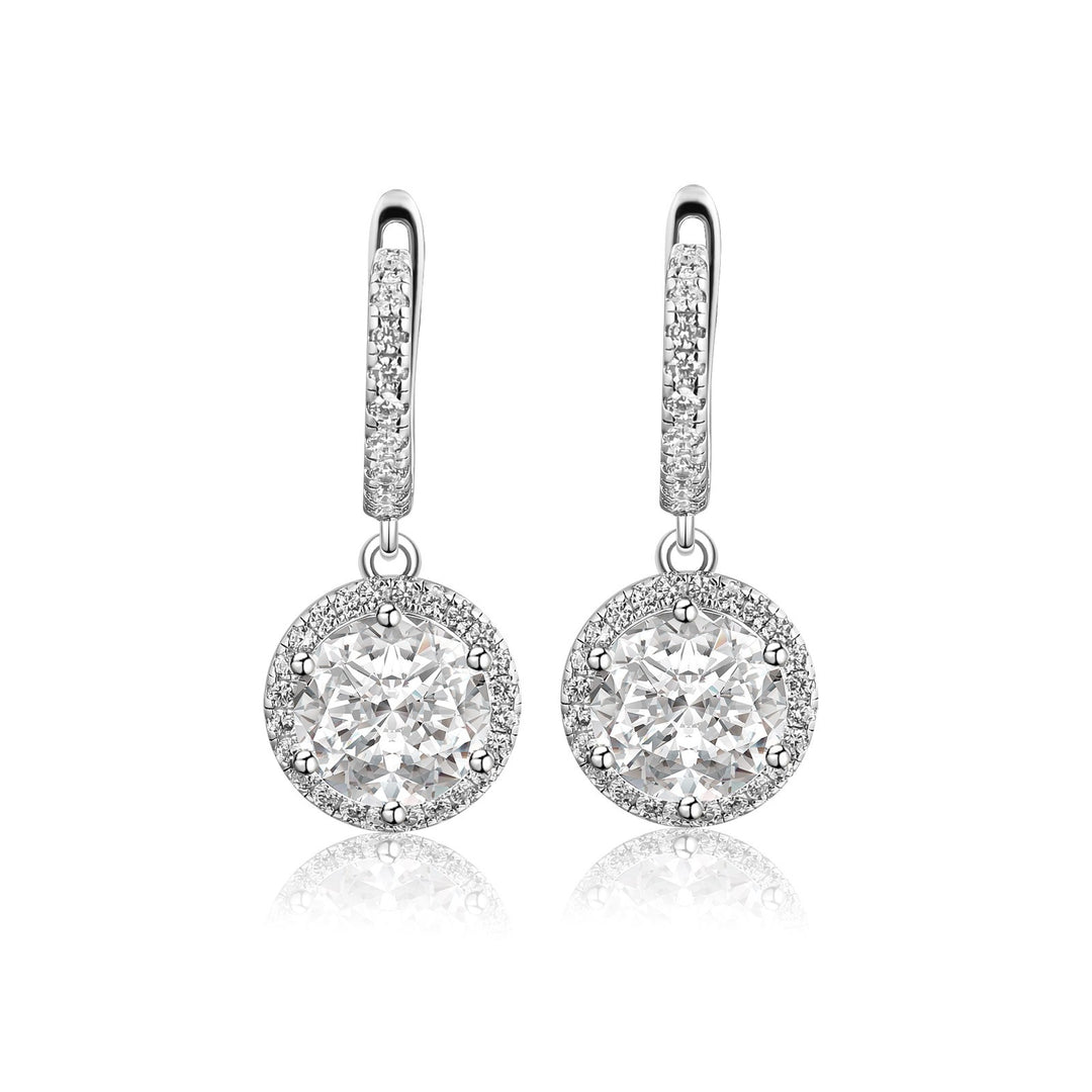 Moissanite 2.0Ct Classic Halo Round Cut Drop Earrings In Sterling Silver