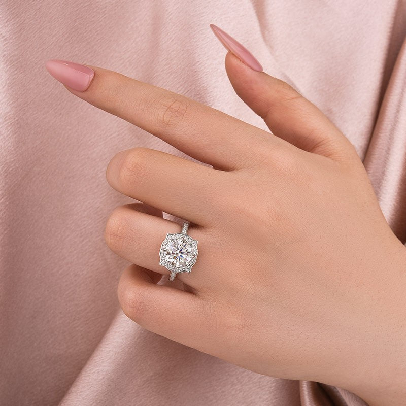 Rodiffy Moissanite 3.0Ct Halo Round White Gold Engagement Ring