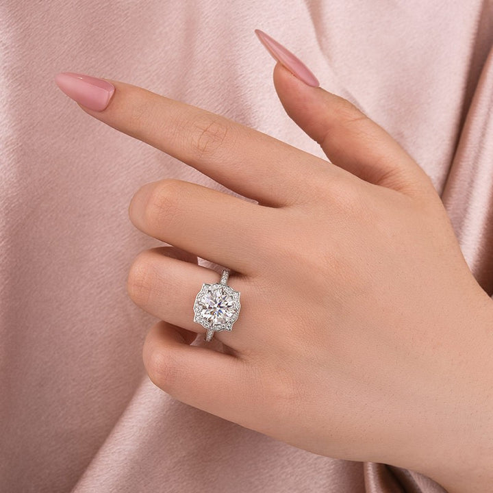 Rodiffy Moissanite 3.0Ct Halo Round White Gold Engagement Ring