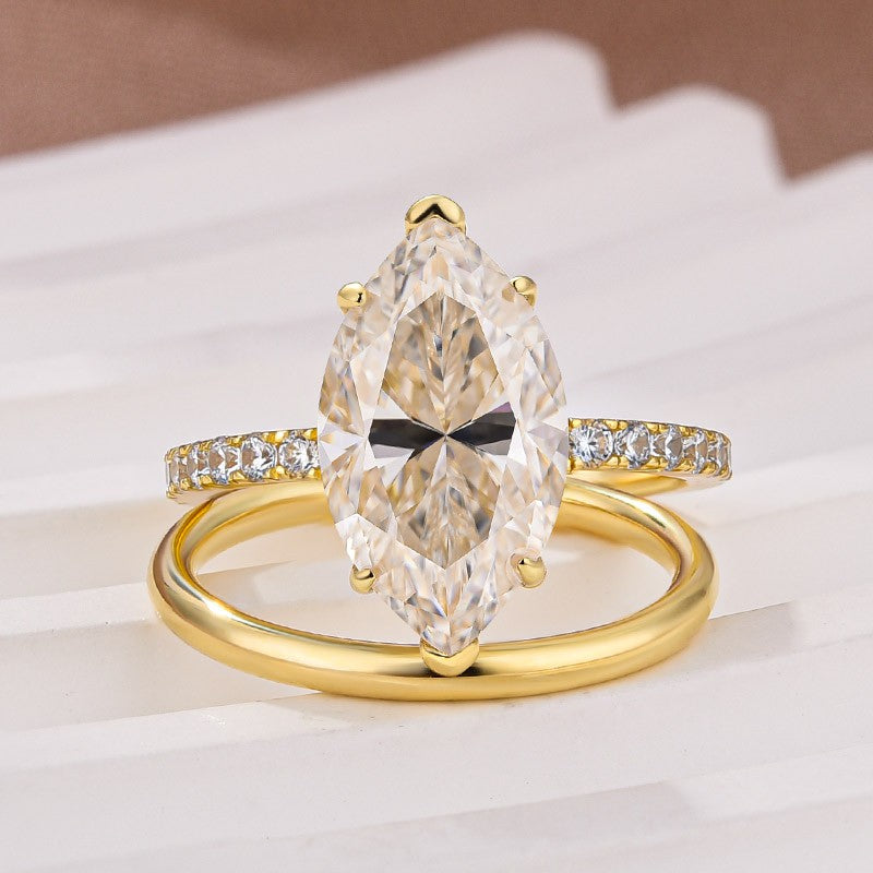 4.0 Ct Marquise Cut Yellow Gold Moissanite Diamond Wedding Ring Set